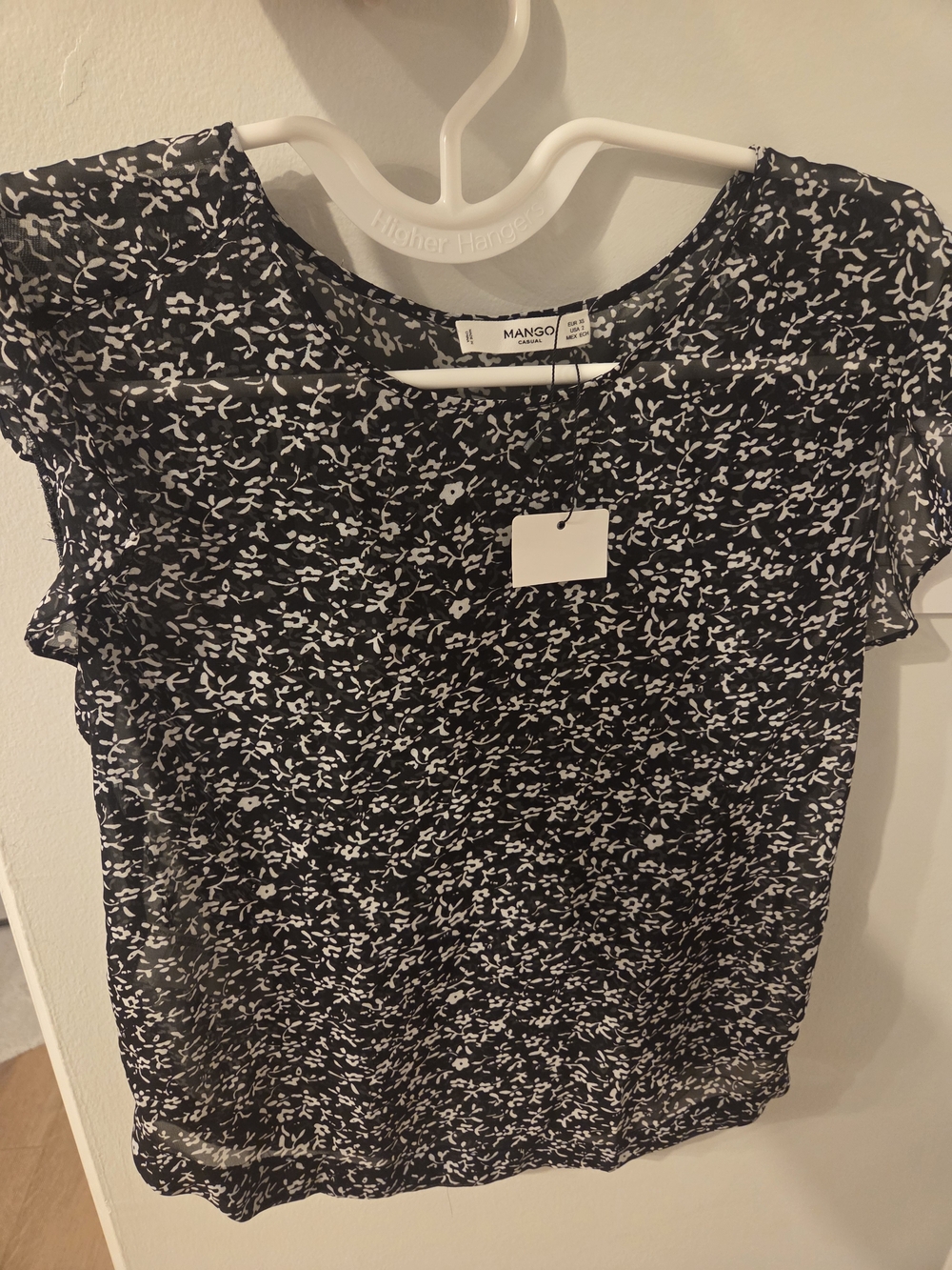 Mango Black & White Printed Short Sleeve Top